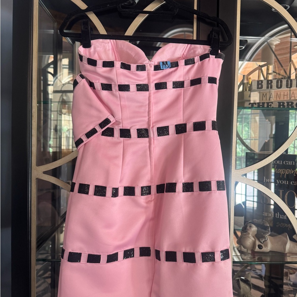 Terani Couture Strapless Pink Dress with Black Detailing - Picture 5 of 8
